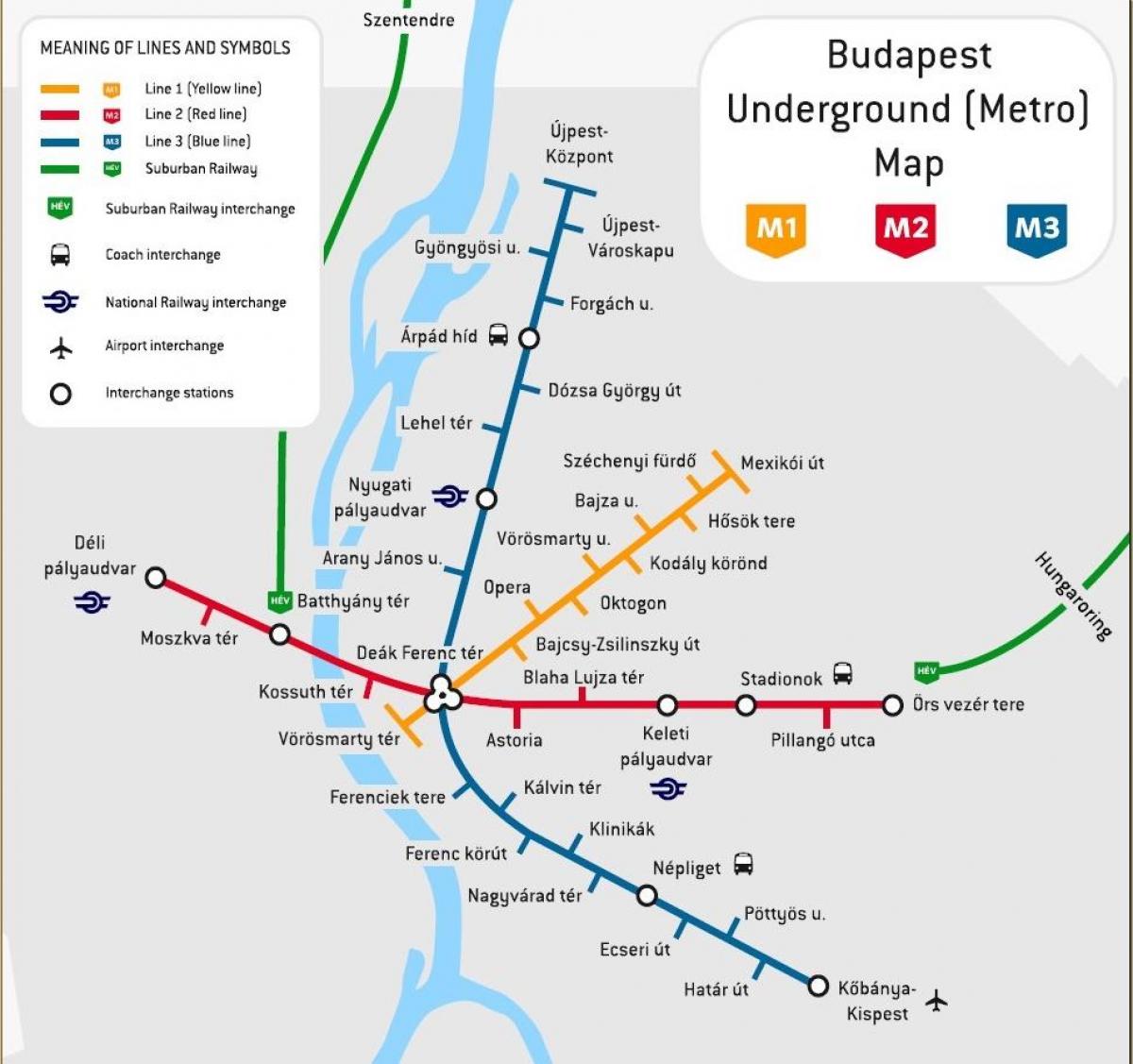 metro haritası Budapeşte, Macaristan