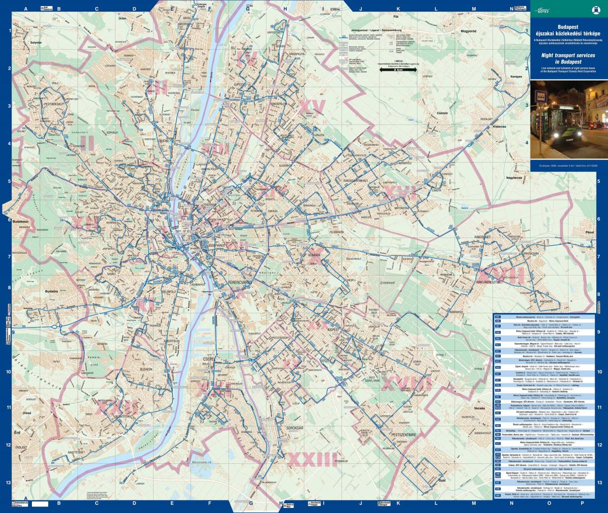 Budapeşte gece otobüs harita