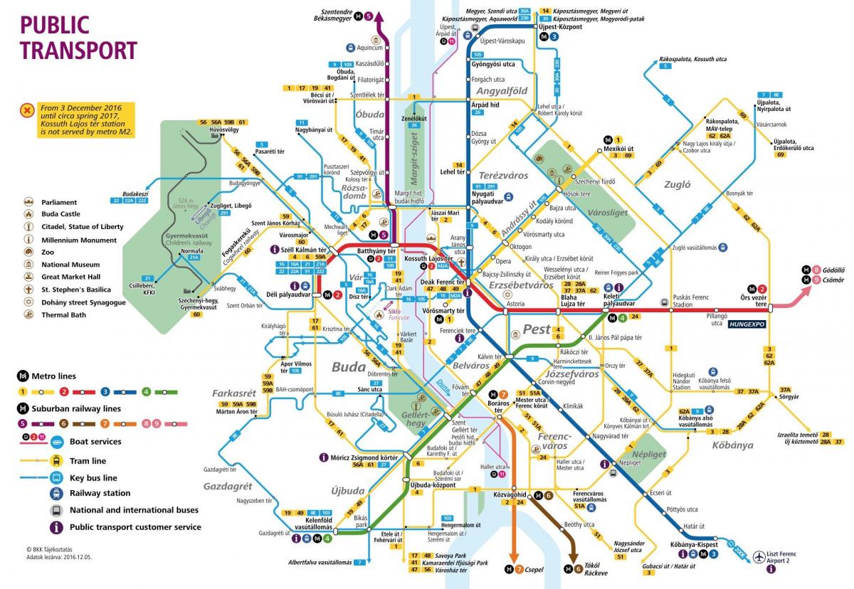 Budapeşte toplu taşıma haritası 