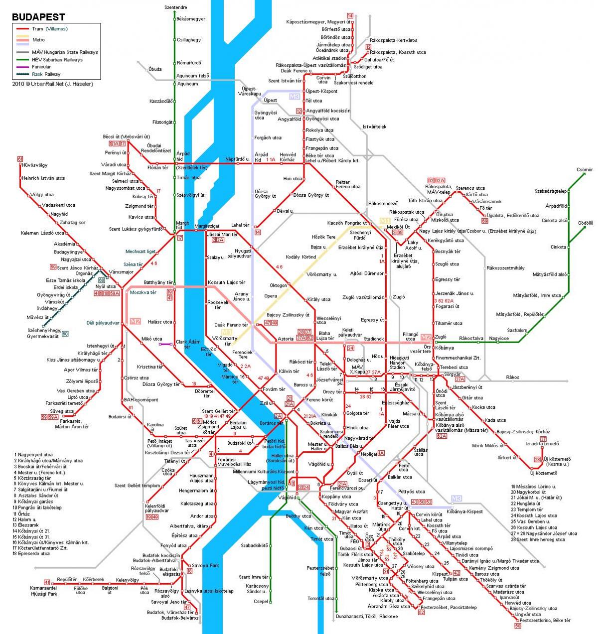 tramvay hattı Budapeşte haritası