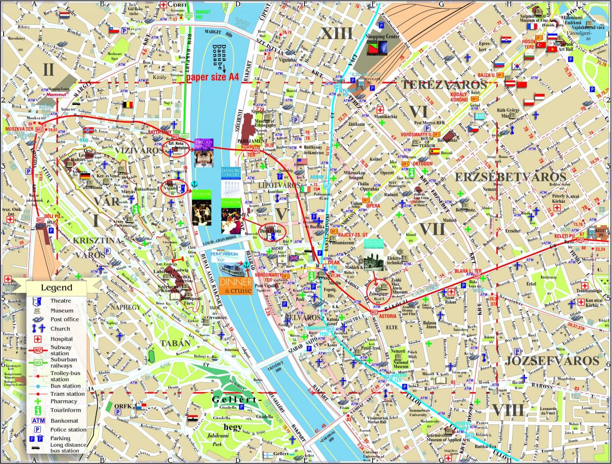 Budapeşte şehir merkezi sokak haritası 